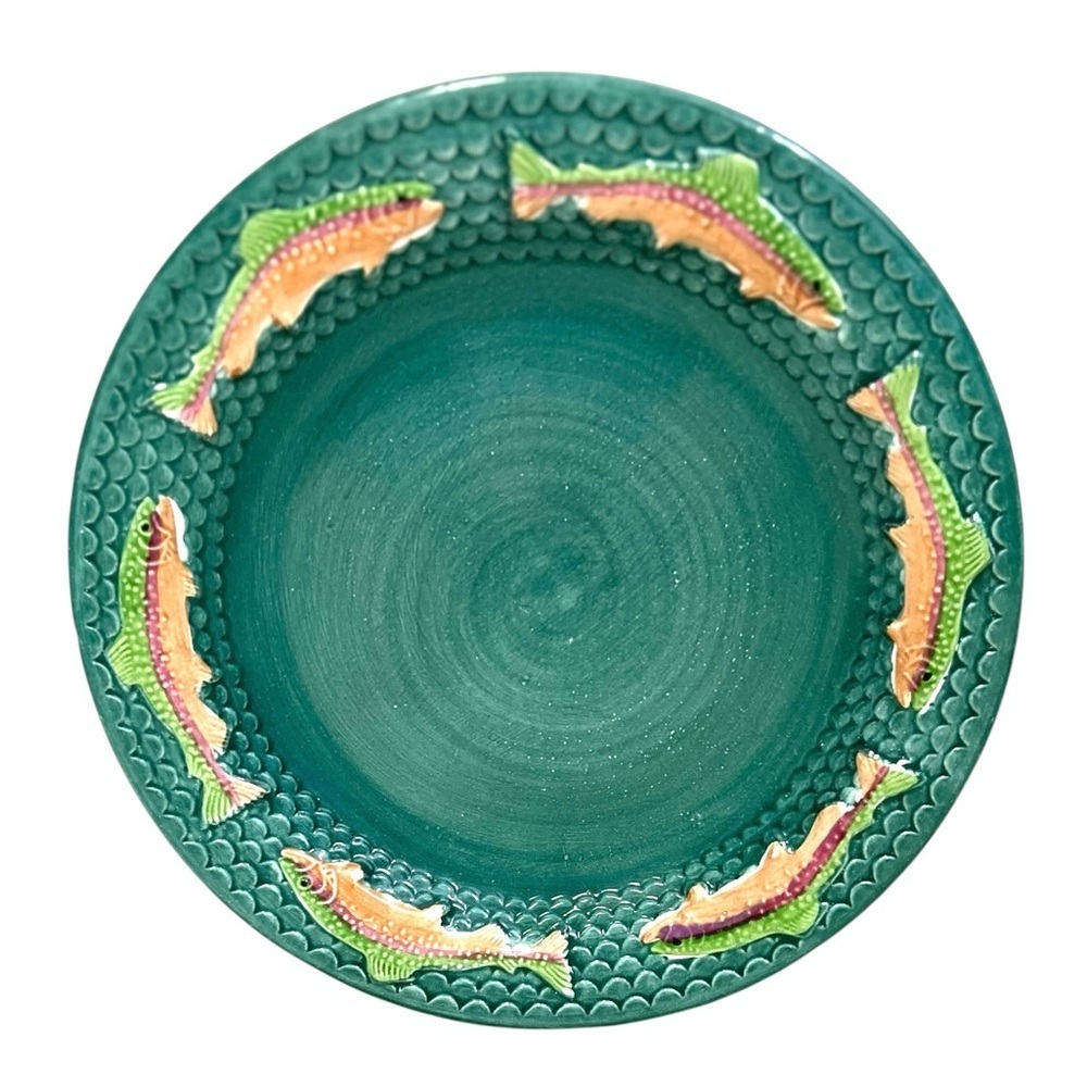 Fioriware Jardinware TROUT 11.5” Green Dinner Plate Handmade Zanesville Ohio